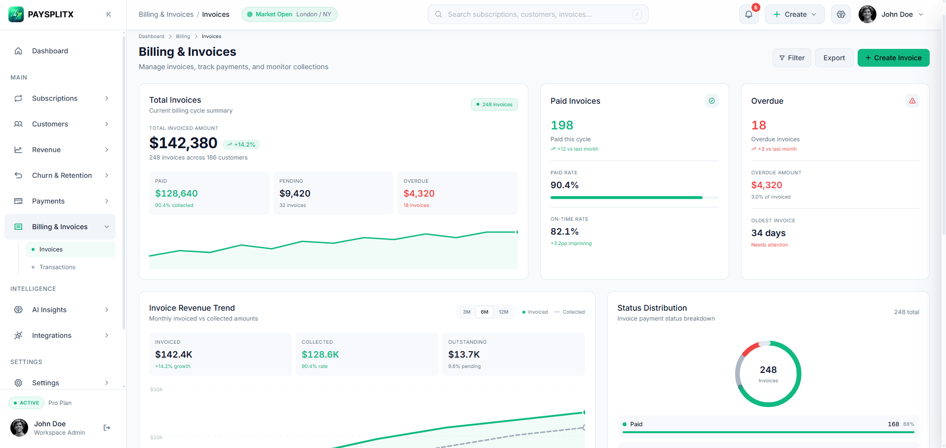 Billing and Invoices page, light theme