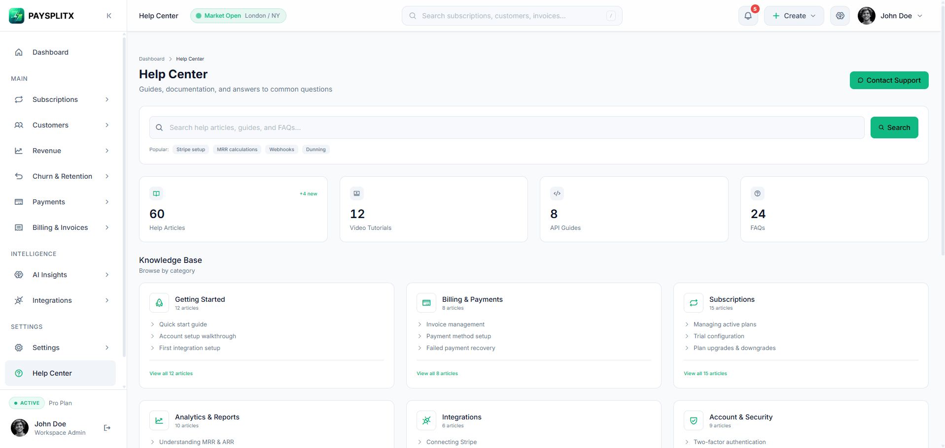Help Center page, light theme